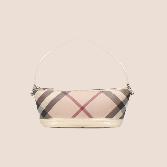 BURBERRY NOVA CHECK BEIGE PATENT LEATHER BAGUETTE BAG