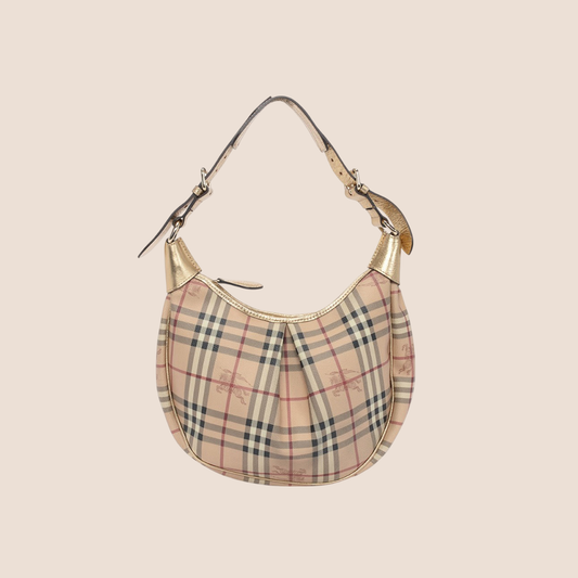 BURBERRY HAYMARKET GOLD RYDER HOBO BAG