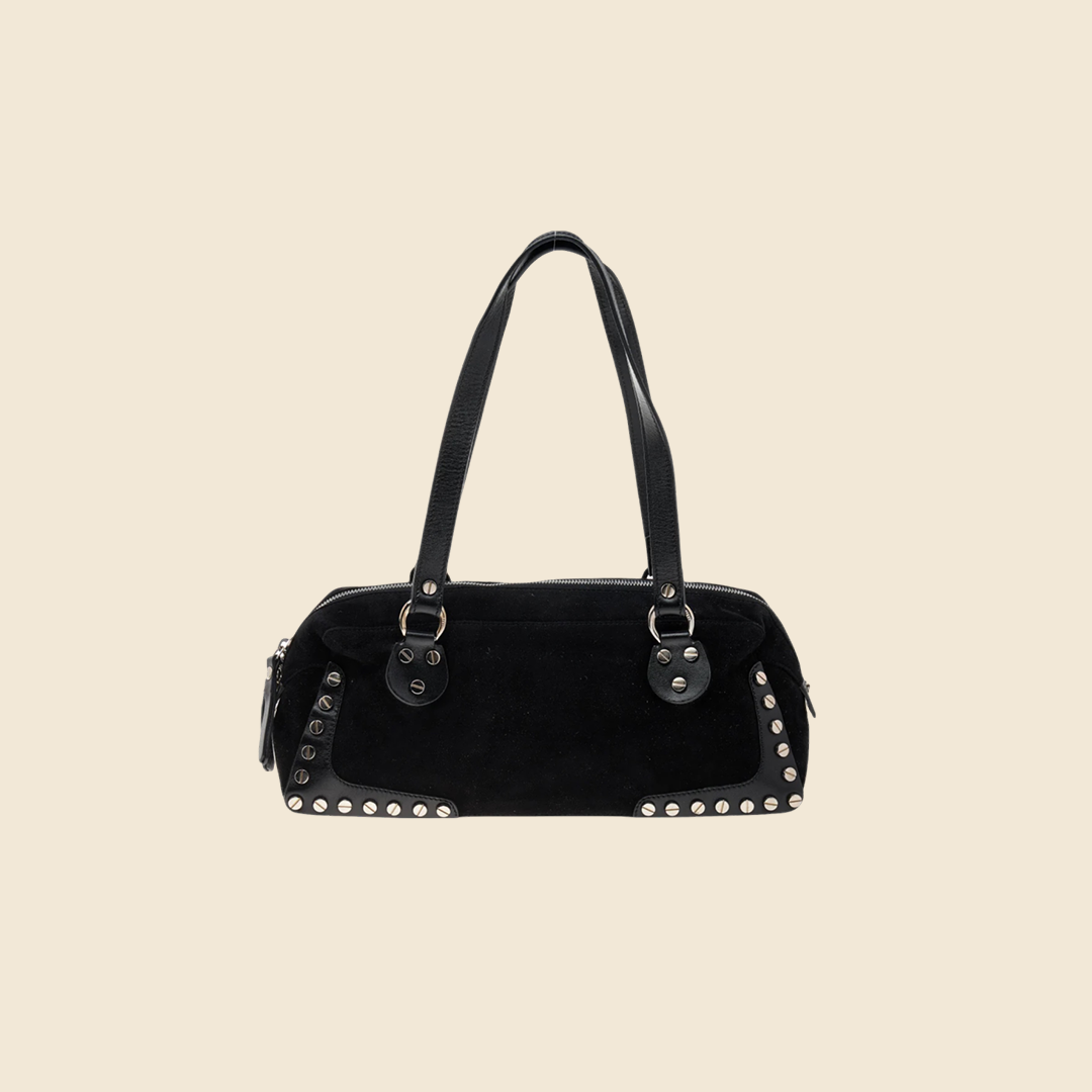 FENDI BLACK SUEDE STUDDED SATCHEL