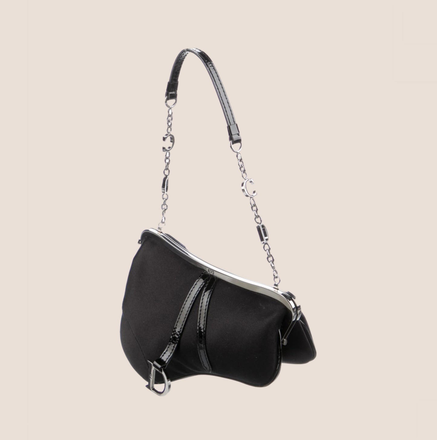 CHRISTIAN DIOR BLACK SATIN MICRO SADDLE BAG