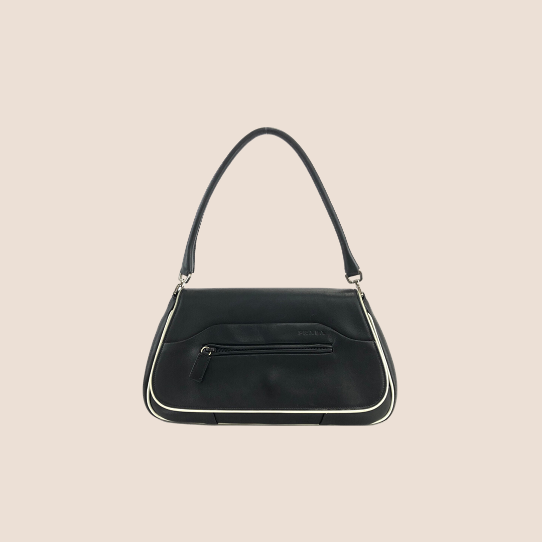 PRADA BLACK LEATHER EMBOSSED SHOULDER BAG