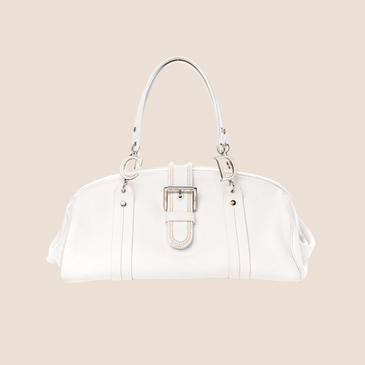 CHRISTIAN DIOR 2005 WHITE CALFSKIN BUCKLE FRAME SATCHEL