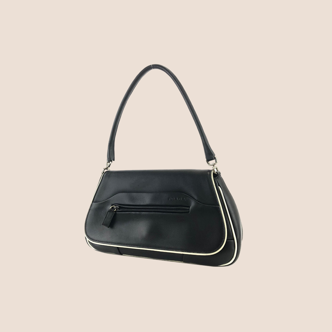 PRADA BLACK LEATHER EMBOSSED SHOULDER BAG