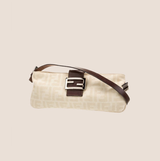 FENDI 2000 CREAM ZUCCA CANVAS SHOULDER BAG