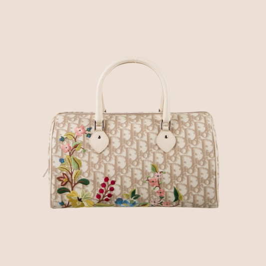 CHRISTIAN DIOR 2005 DIORISSIMO FLORAL EMBROIDERED BOSTON BAG