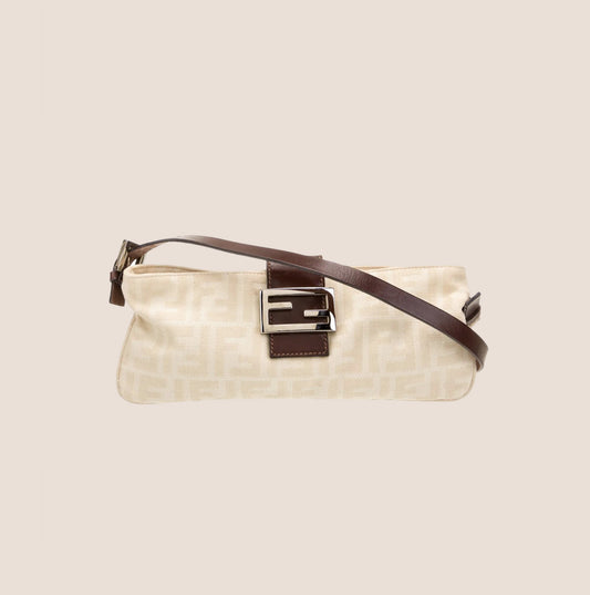 FENDI 2000 CREAM ZUCCA CANVAS SHOULDER BAG