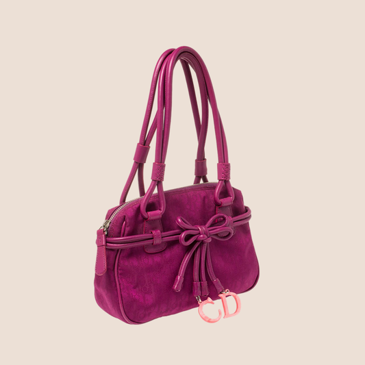 CHRISTIAN DIOR FUCHSIA DIORISSIMO CANVAS BOW MINI SATCHEL