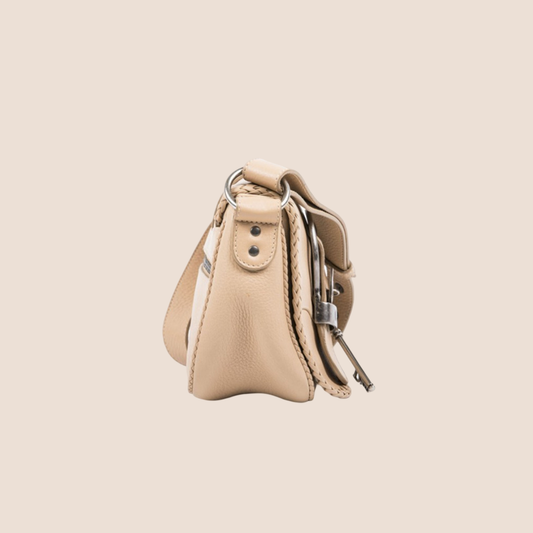 CHRISTIAN DIOR BEIGE PEBBLED CALFSKIN MINI GAUCHO CROSSBODY BAG