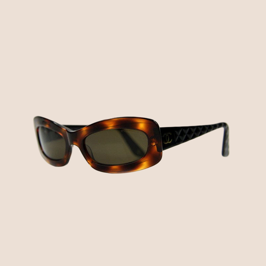 CHANEL 90s BROWN TORTOISE FRAME QUILTED SUNGLASSES