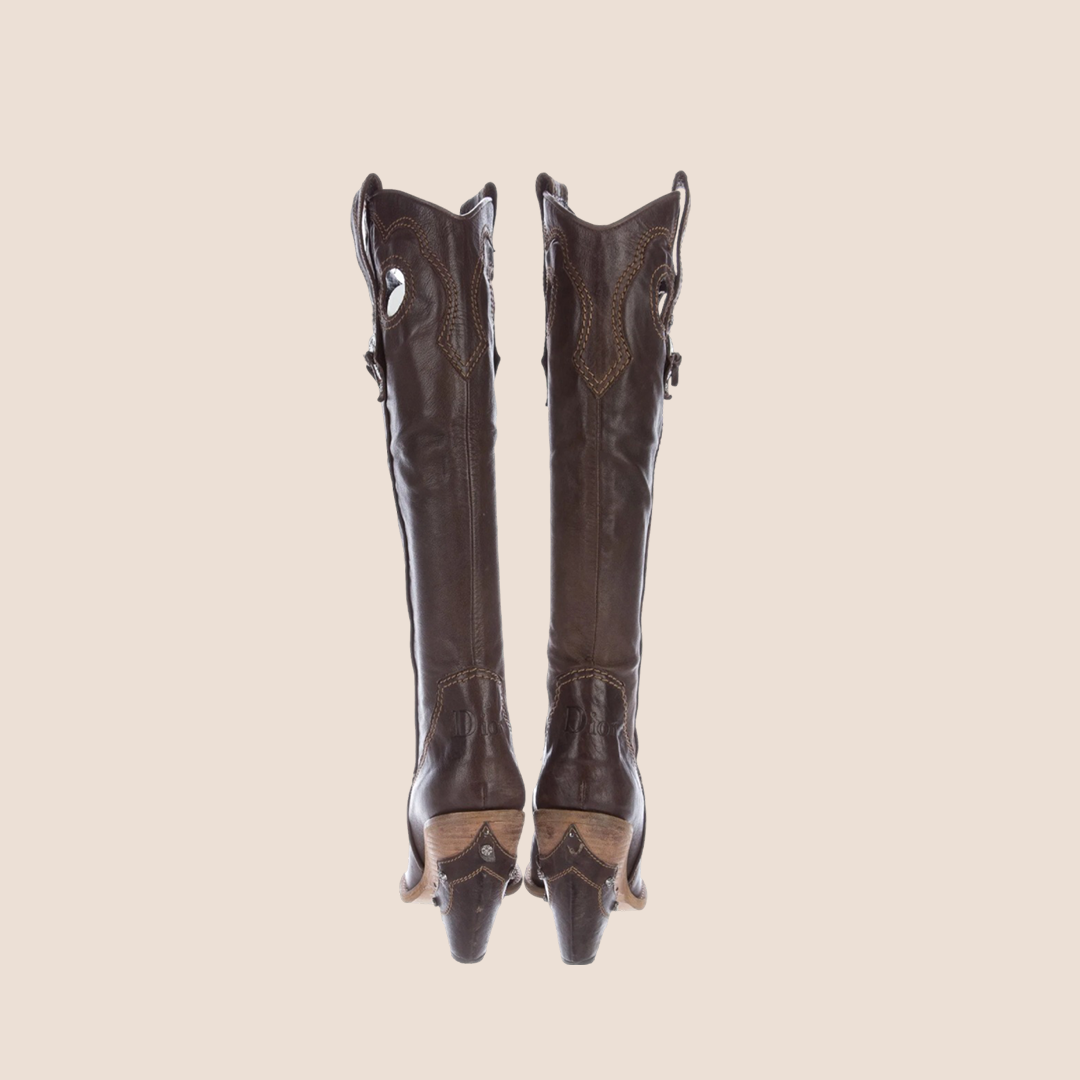 CHRISTIAN DIOR BROWN LEATHER WESTERN COWBOY BOOTS