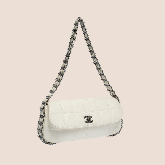 CHANEL WHITE SQUARE QUILTED LEATHER MULTI CHAIN FLAP BAG