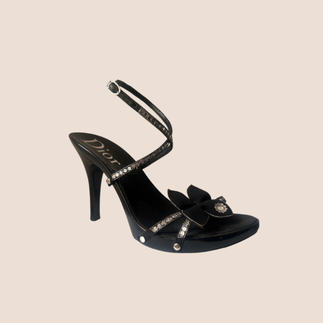 CHRISTIAN DIOR BLACK BUTTERFLY HIGH HEELS