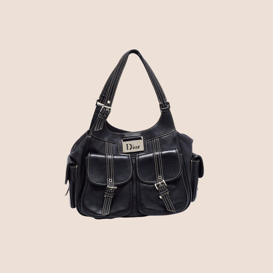 CHRISTIAN DIOR BLACK LEATHER STREET CHIC SATCHEL