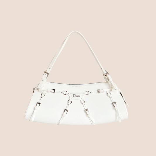 CHRISTIAN DIOR FALL 2003 WHITE LEATHER BONDAGE BAG