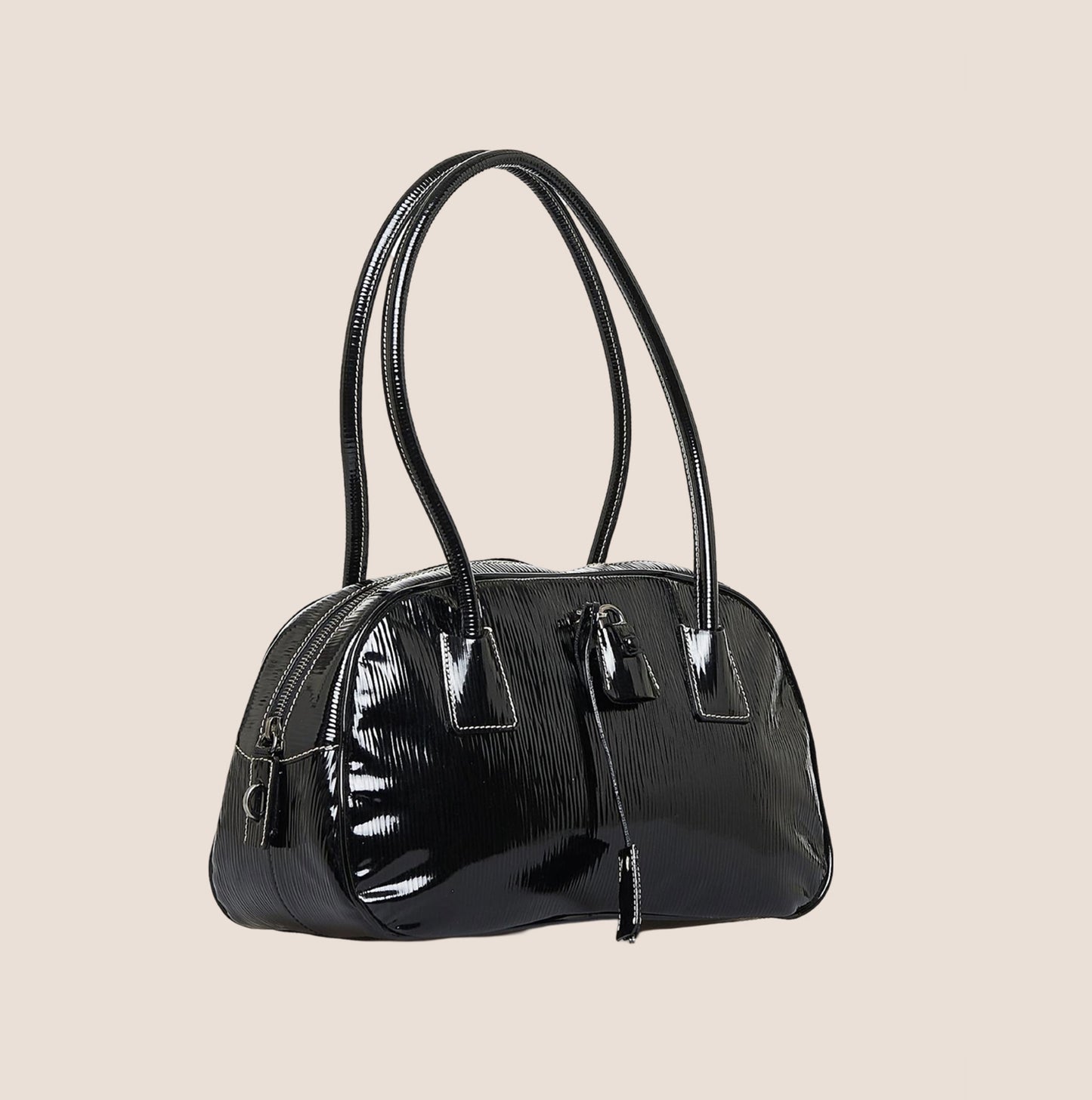 PRADA BLACK LEATHER SPAZZOLATO SHOULDER BAG