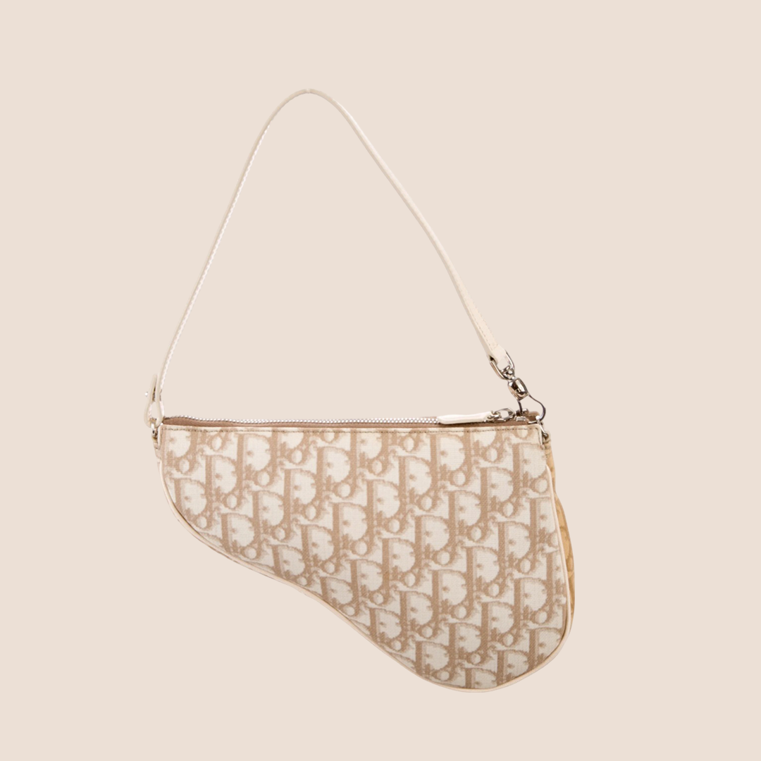 CHRISTIAN DIOR BEIGE EMBROIDERED FLOWERS SADDLE BAG