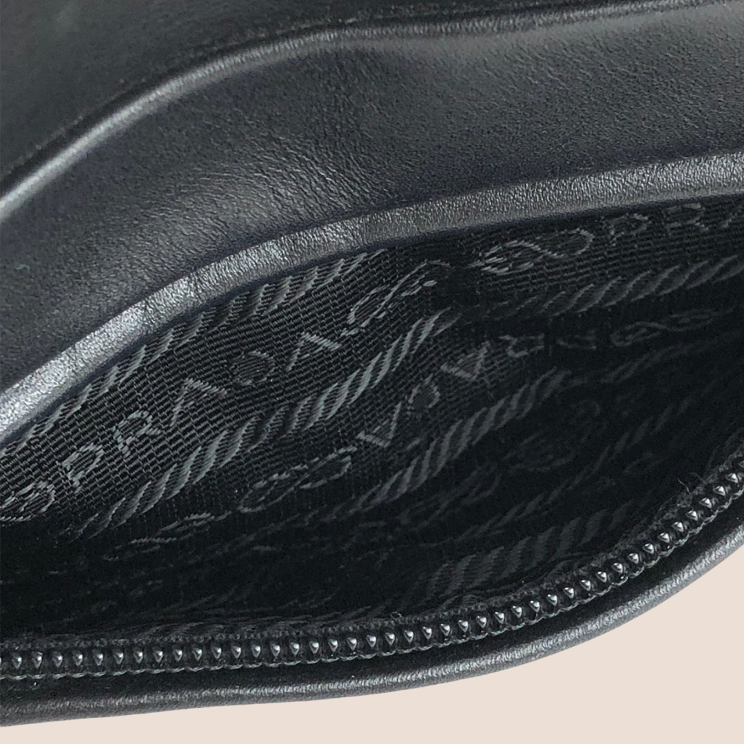 PRADA BLACK LEATHER EMBOSSED SHOULDER BAG