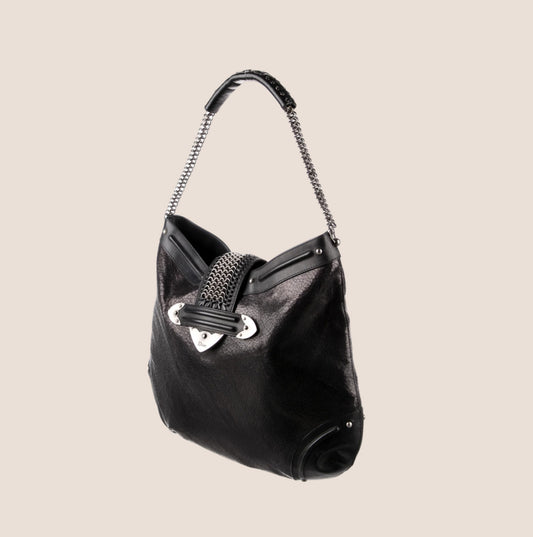 CHRISTIAN DIOR 2007 BLACK LEATHER JEANNE HOBO BAG