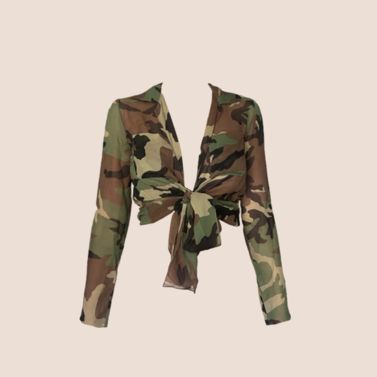 CHRISTIAN DIOR 2001 CAMOUFLAGE SILK WRAP TOP