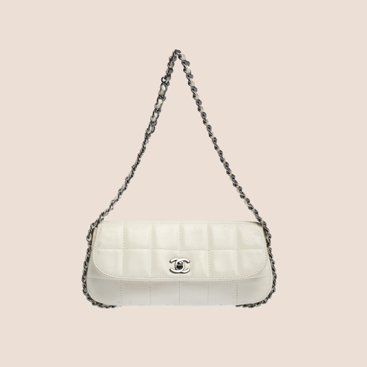 CHANEL WHITE SQUARE QUILTED LEATHER MULTI CHAIN FLAP BAG