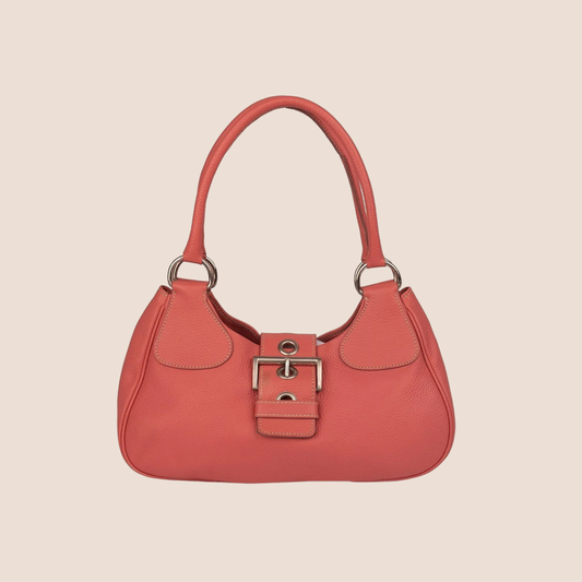 PRADA PINK LEATHER BUCKLE MOON BAG