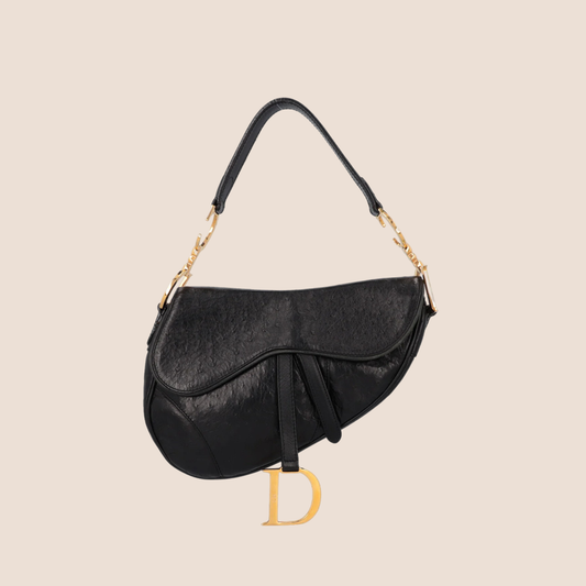 CHRISTIAN DIOR 2000 BLACK OSTRICH SADDLE BAG