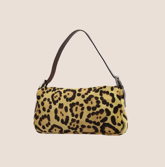 FENDI 2000 LEOPARD PONY HAIR BAGUETTE BAG