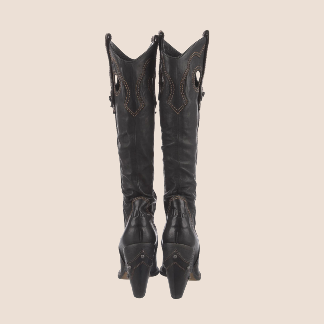 CHRISTIAN DIOR BLACK LEATHER WESTERN COWBOY BOOTS