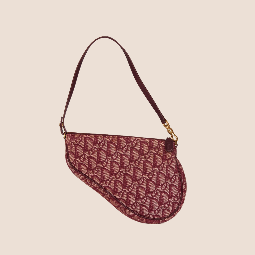 CHRISTIAN DIOR BURGUNDY CANVAS SADDLE BAG