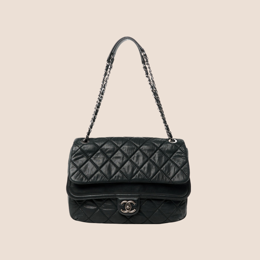 CHANEL BLACK IRIDESCENT JUMBO IN THE MIX DOUBLE FLAP BAG