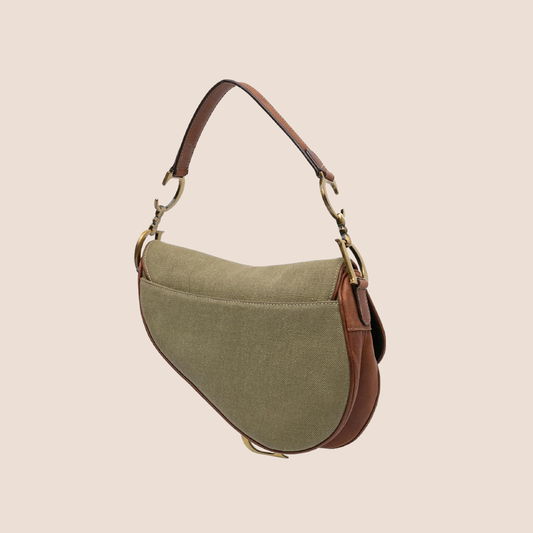 CHRISTIAN DIOR 2003 KHAKI & BROWN SADDLE BAG