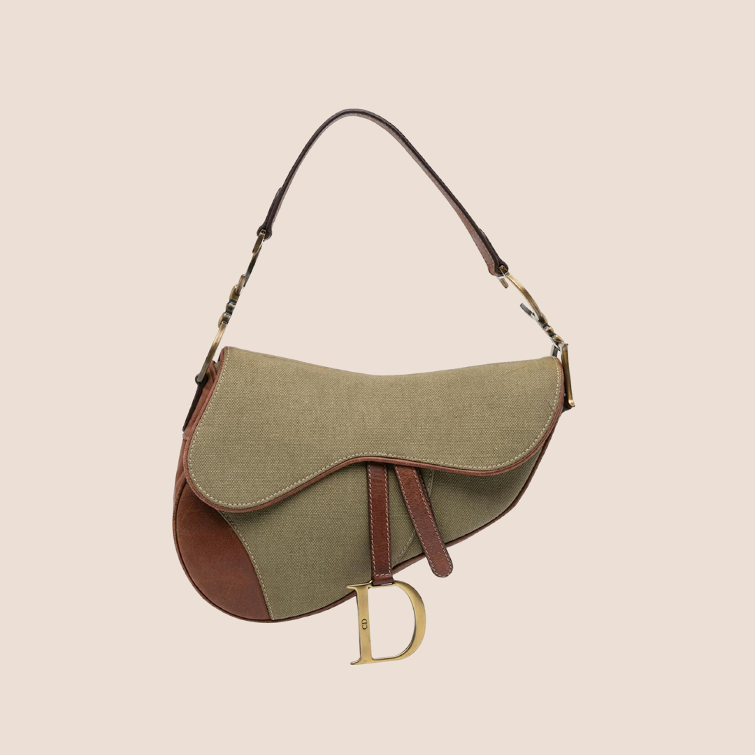 CHRISTIAN DIOR 2003 KHAKI & BROWN SADDLE BAG