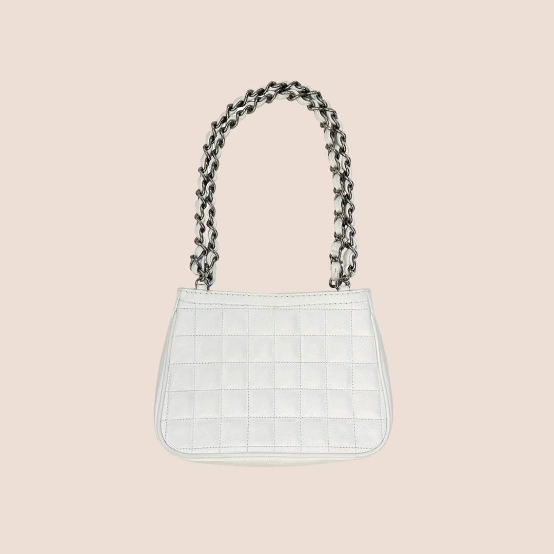 CHANEL WHITE QUILTED CAVIAR LEATHER BUTTON SHOULDER BAG