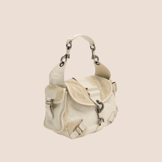 CHRISTIAN DIOR 2006 CREAM SUEDE REBELLE BAG