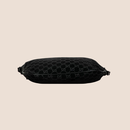 GUCCI BLACK GG MONOGRAM VELVET HOBO BAG