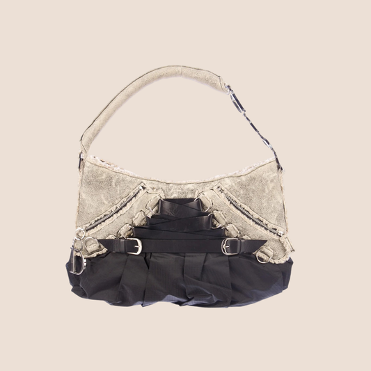 CHRISTIAN DIOR TAUPE SHEARLING CORSET BAG