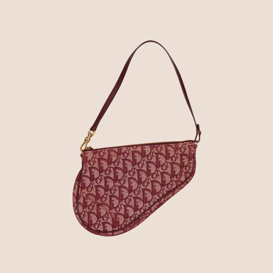 CHRISTIAN DIOR BURGUNDY CANVAS SADDLE BAG