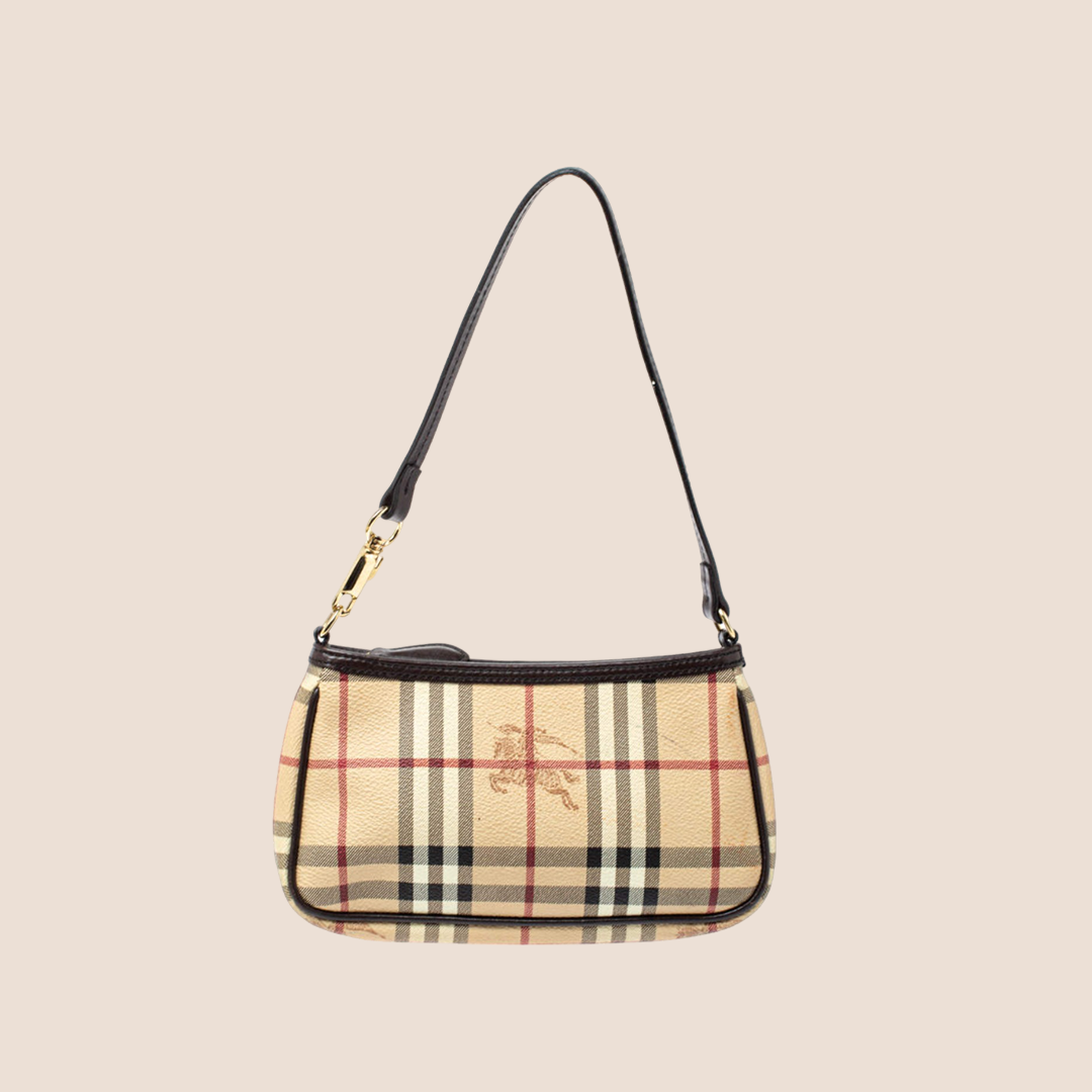 BURBERRY BROWN HAYMARKET MINI SHOULDER BAG