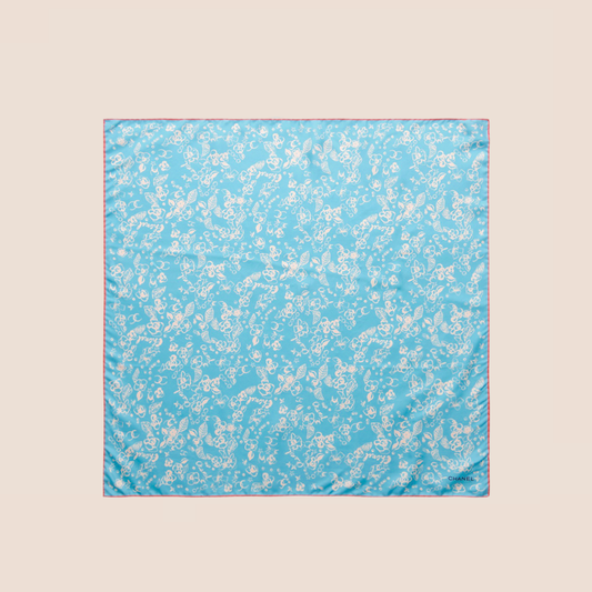 CHANEL BLUE & WHITE FLORAL SILK SCARF