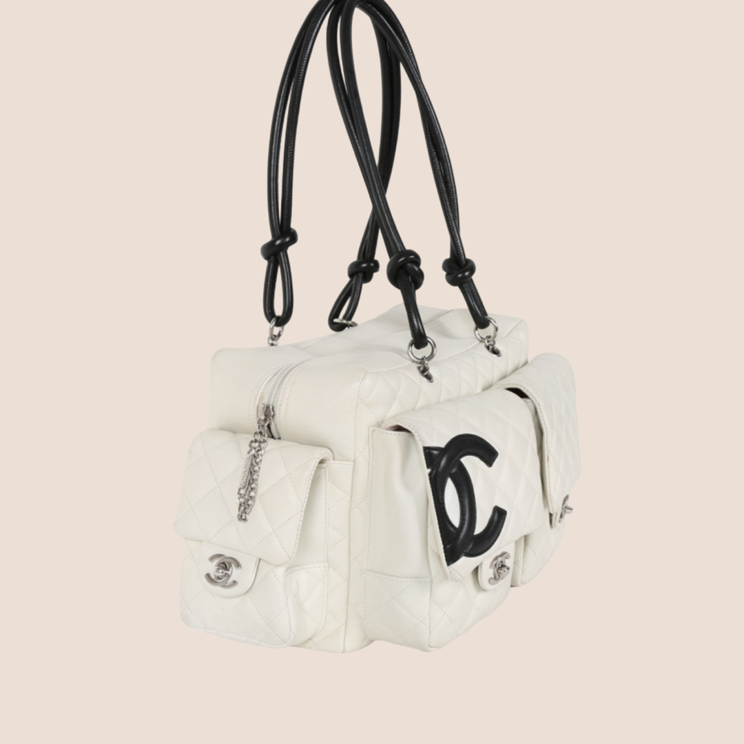 CHANEL WHITE QUILTED CAMBON MULTIPOCKET REPORTER BAG