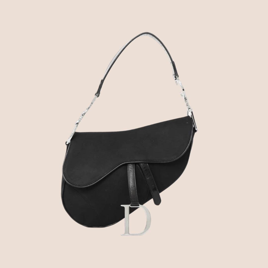 CHRISTIAN DIOR BLACK NYLON SADDLE BAG