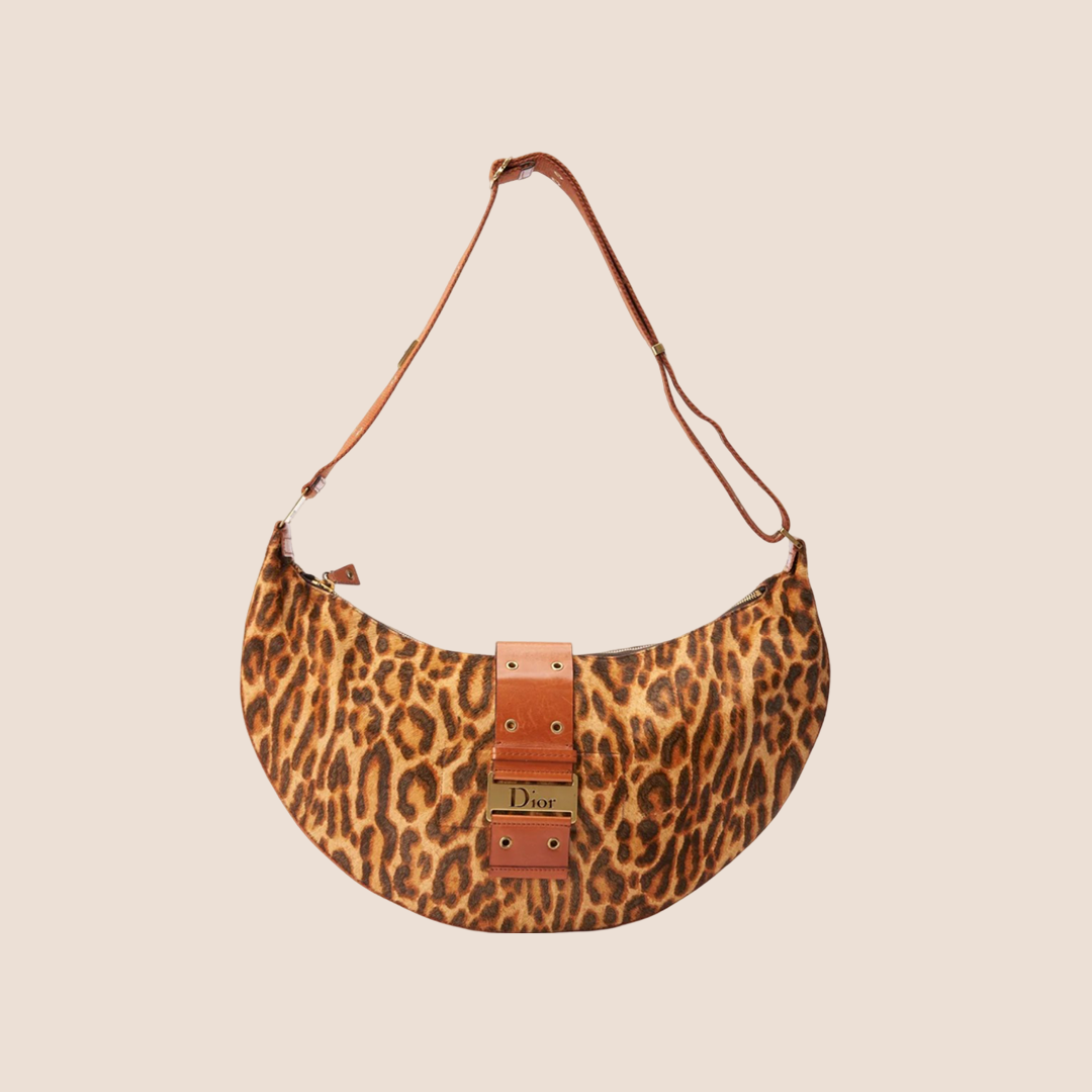 CHRISTIAN DIOR LEOPARD PONYHAIR STREET CHIC HALF MOON BAG