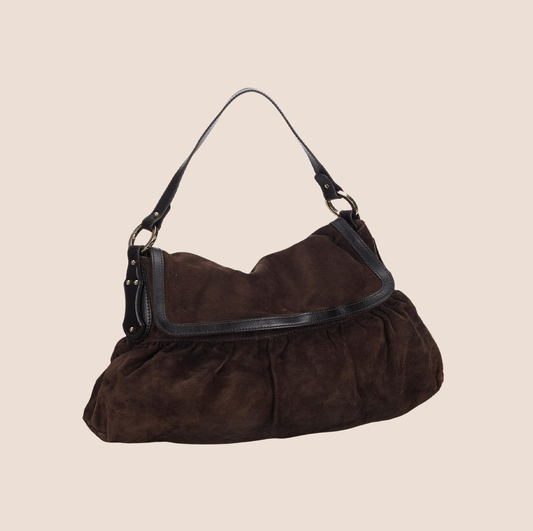 FENDI BROWN SUEDE JUMBO CHEF BAG