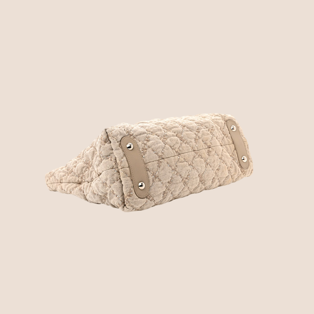 CHANEL BEIGE TWEED STITCH SHOPPING TOTE BAG