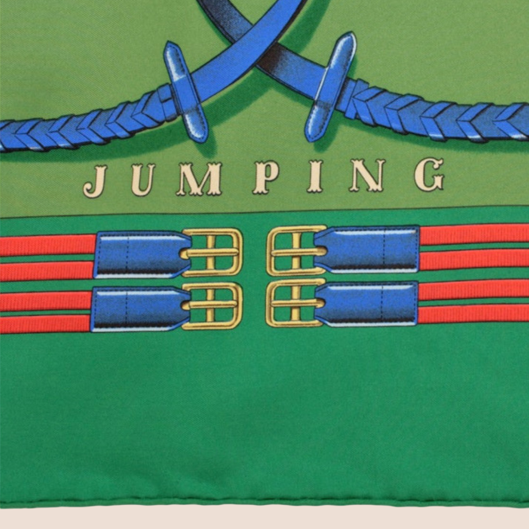 HERMÈS GREEN HORSE PRINT "JUMPING" SILK SCARF