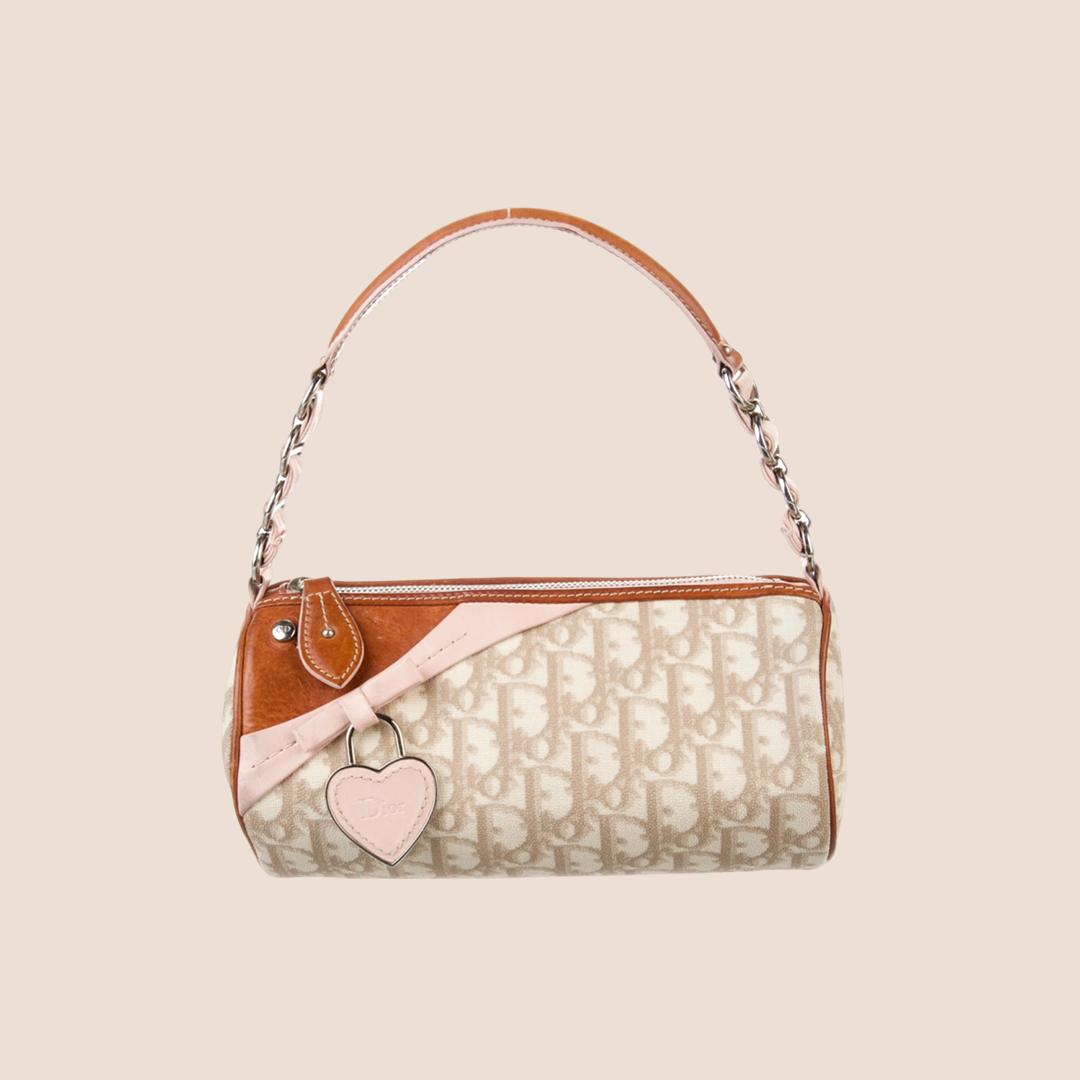 CHRISTIAN DIOR 2007 PINK & BROWN ROMANTIQUE MINI BARREL BAG