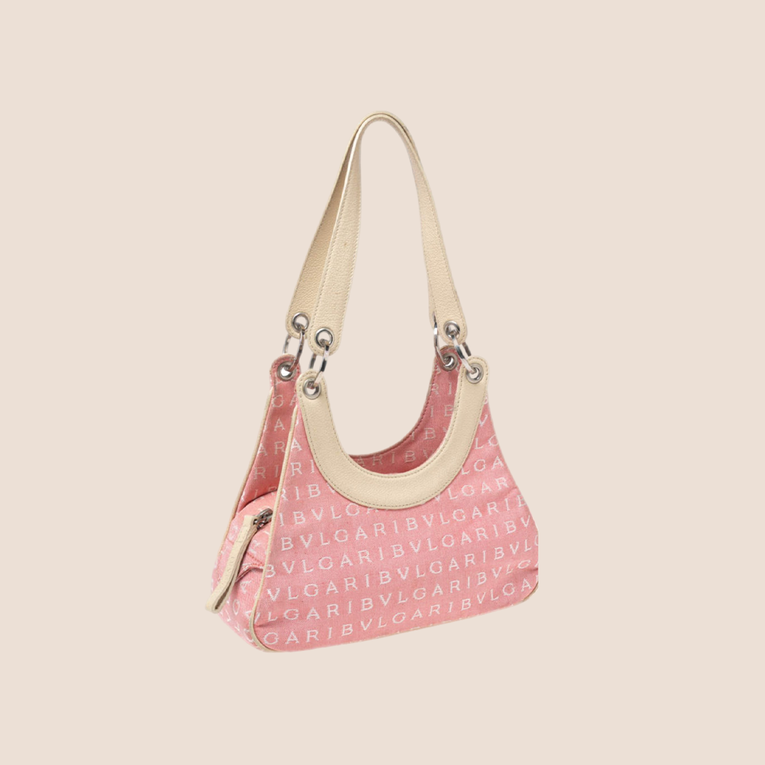 BVLGARI PINK & CREAM LOGO MANIA BAGUETTE BAG