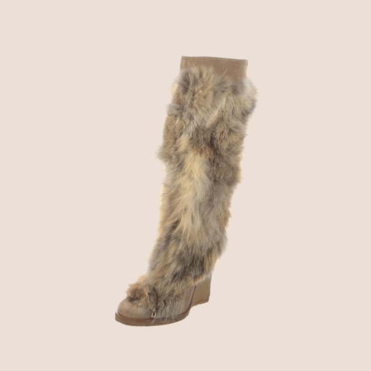 CHRISTIAN DIOR BEIGE FUR & SUEDE KNEE LENGH BOOTS