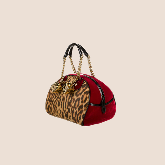 CHRISTIAN DIOR 2004 LEOPARD PRINT PONY HAIR GAMBLER BAG