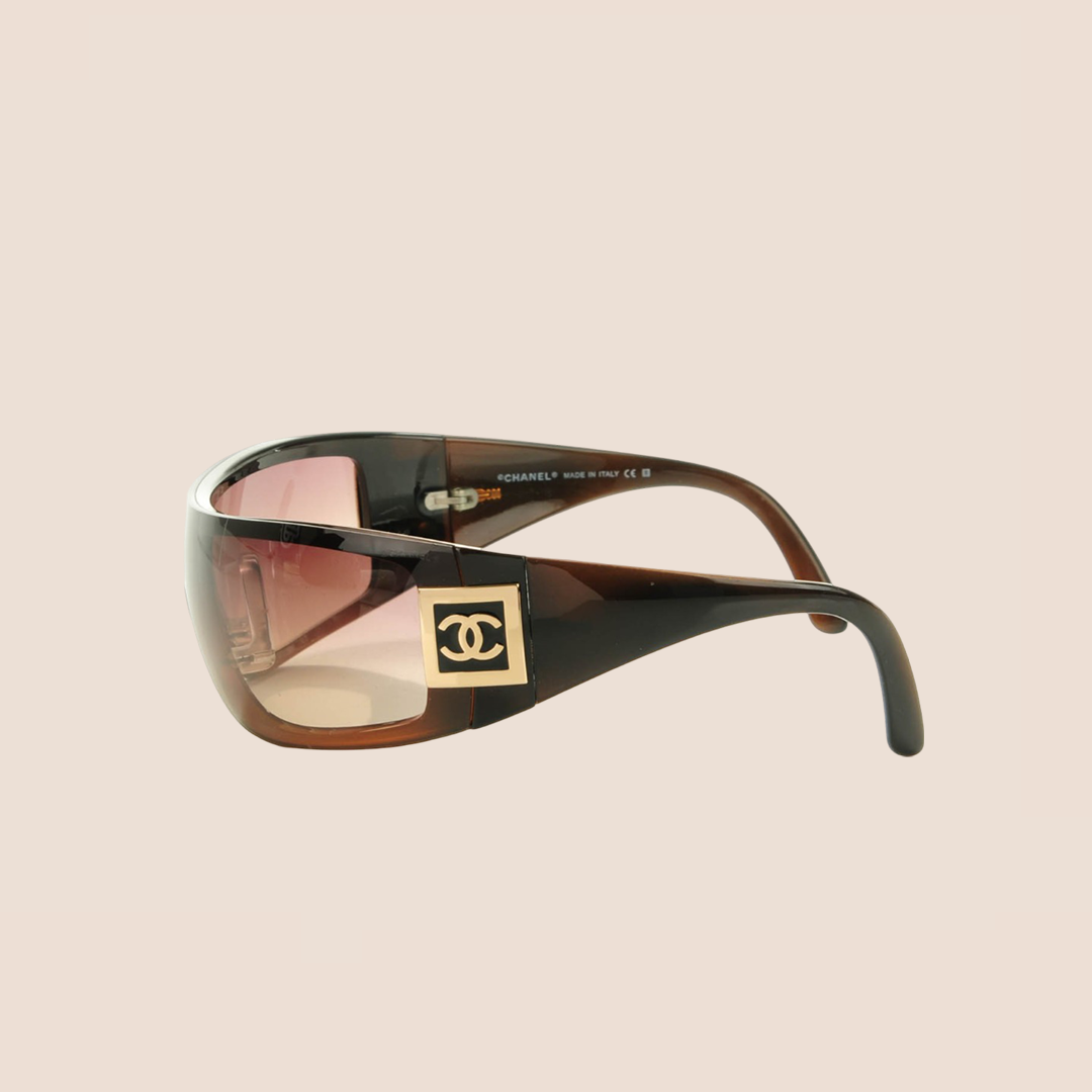 CHANEL CC LOGO BROWN WRAP SUNGLASSES